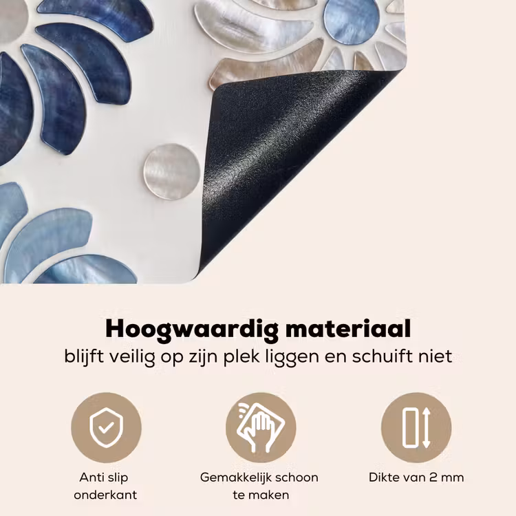 Bloemen - Parelmoer - Abstract - Patroon - Blauw Inductie beschemer met haakjes klein -ky-onderkant-nl