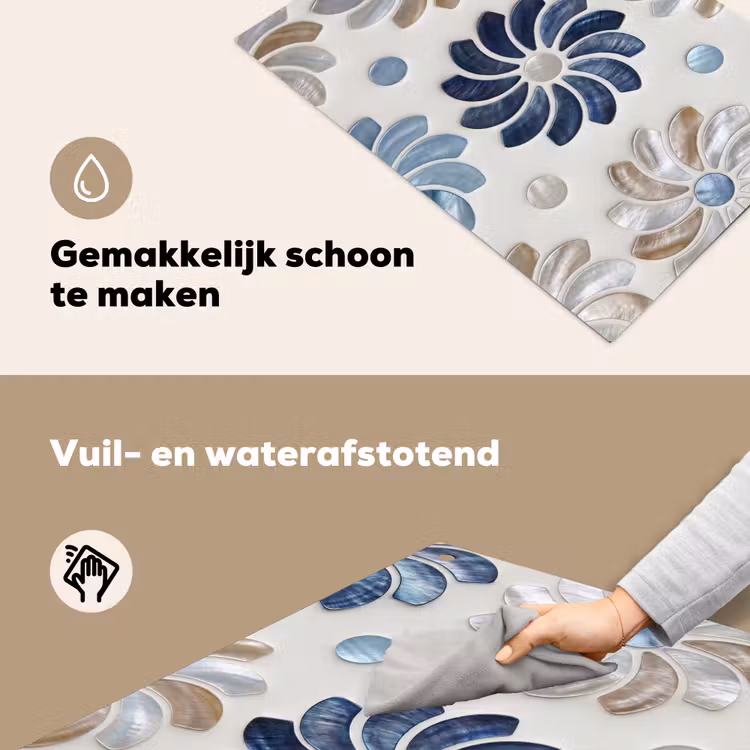 Bloemen - Parelmoer - Abstract - Patroon - Blauw Inductie beschemer met haakjes klein -ky-schoon-nl