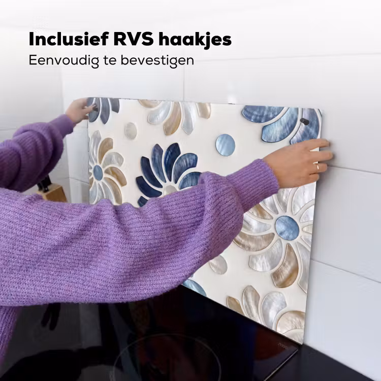 Bloemen - Parelmoer - Abstract - Patroon - Blauw Inductie beschemer met haakjes klein -ky-ophangen-nl