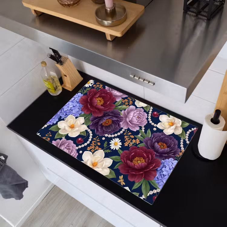 Bloemen - Parels - Decoratie - Modern - Blauw Inductie beschemer met haakjes klein -sfeer1
