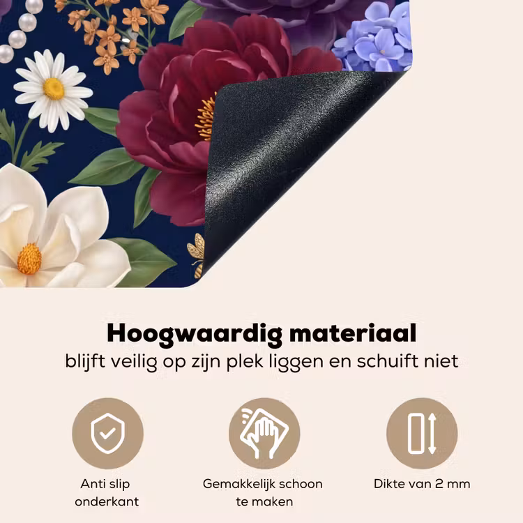 Bloemen - Parels - Decoratie - Modern - Blauw Inductie beschemer met haakjes klein -ky-onderkant-nl