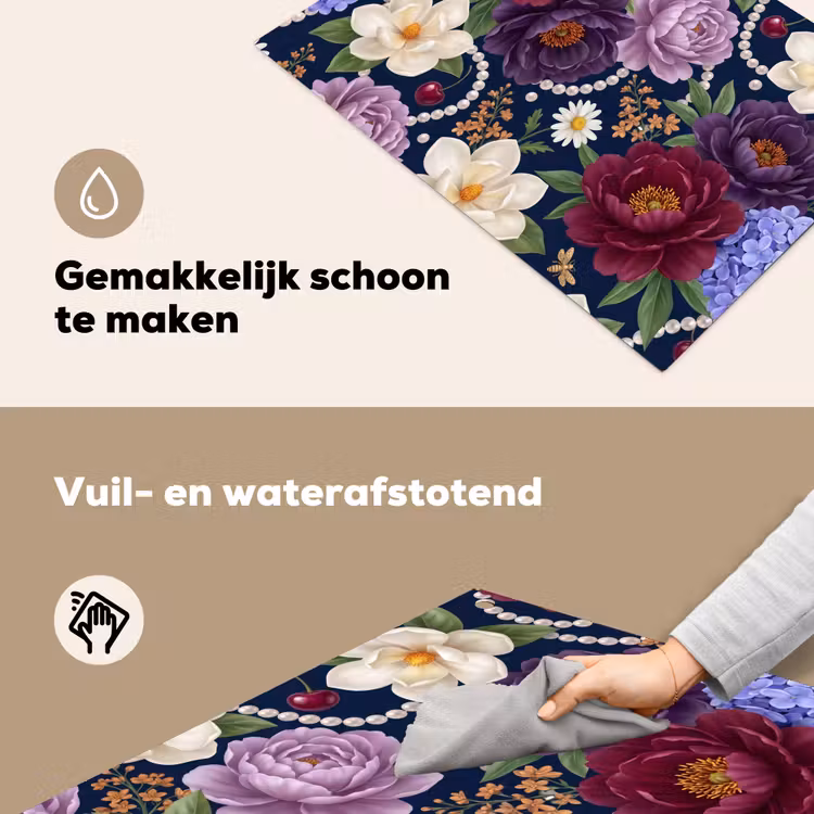 Bloemen - Parels - Decoratie - Modern - Blauw Inductie beschemer met haakjes klein -ky-schoon-nl
