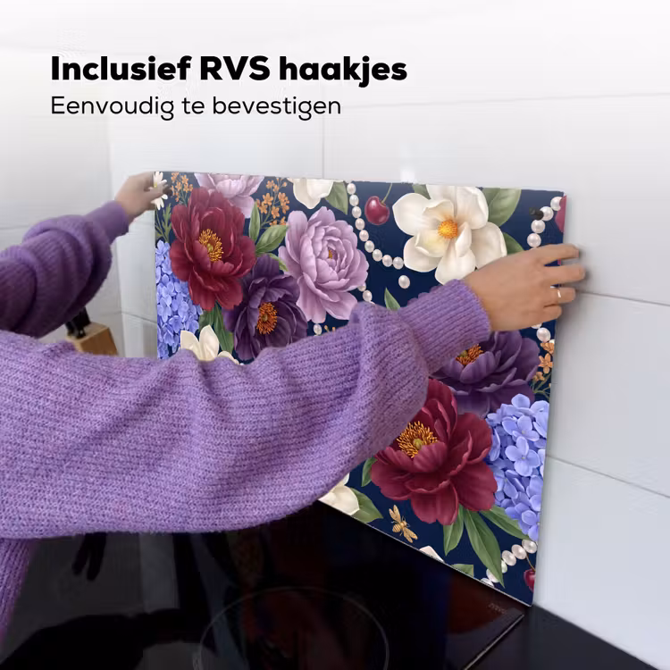 Bloemen - Parels - Decoratie - Modern - Blauw Inductie beschemer met haakjes klein -ky-ophangen-nl