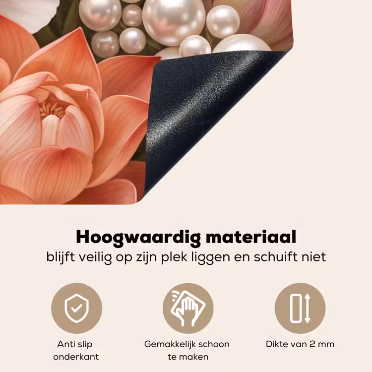 Bloemen - Parels - Elegant - Roze - Wit Inductie beschemer met haakjes klein -ky-onderkant-nl