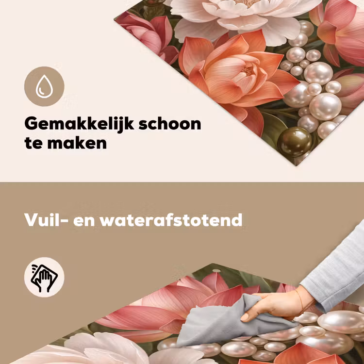 Bloemen - Parels - Elegant - Roze - Wit Inductie beschemer met haakjes klein -ky-schoon-nl