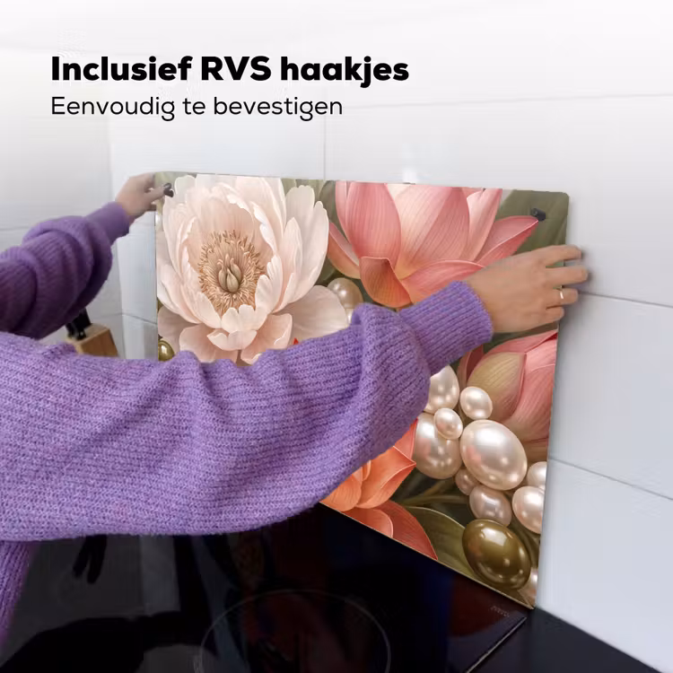 Bloemen - Parels - Elegant - Roze - Wit Inductie beschemer met haakjes klein -ky-ophangen-nl