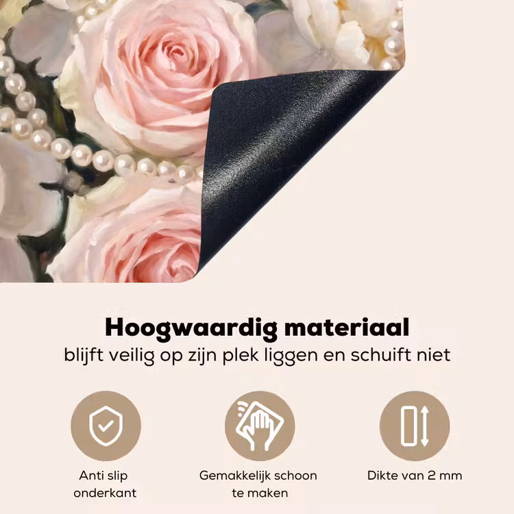 Bloemen - Parels - Romantiek - Klassiek - Roze Inductie beschemer met haakjes klein -ky-onderkant-nl