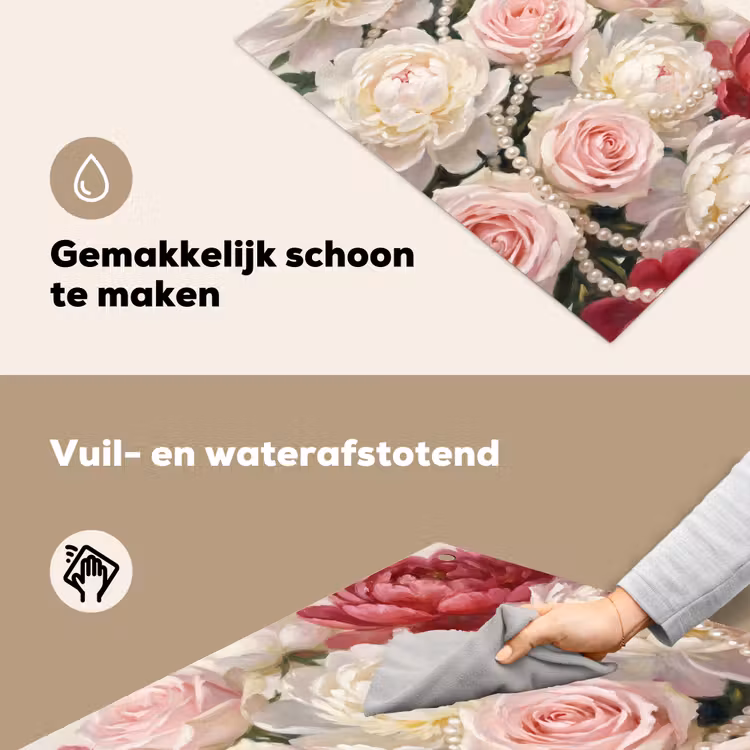 Bloemen - Parels - Romantiek - Klassiek - Roze Inductie beschemer met haakjes klein -ky-schoon-nl