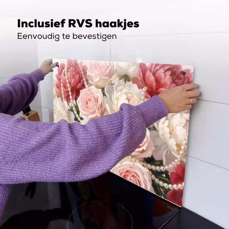 Bloemen - Parels - Romantiek - Klassiek - Roze Inductie beschemer met haakjes klein -ky-ophangen-nl