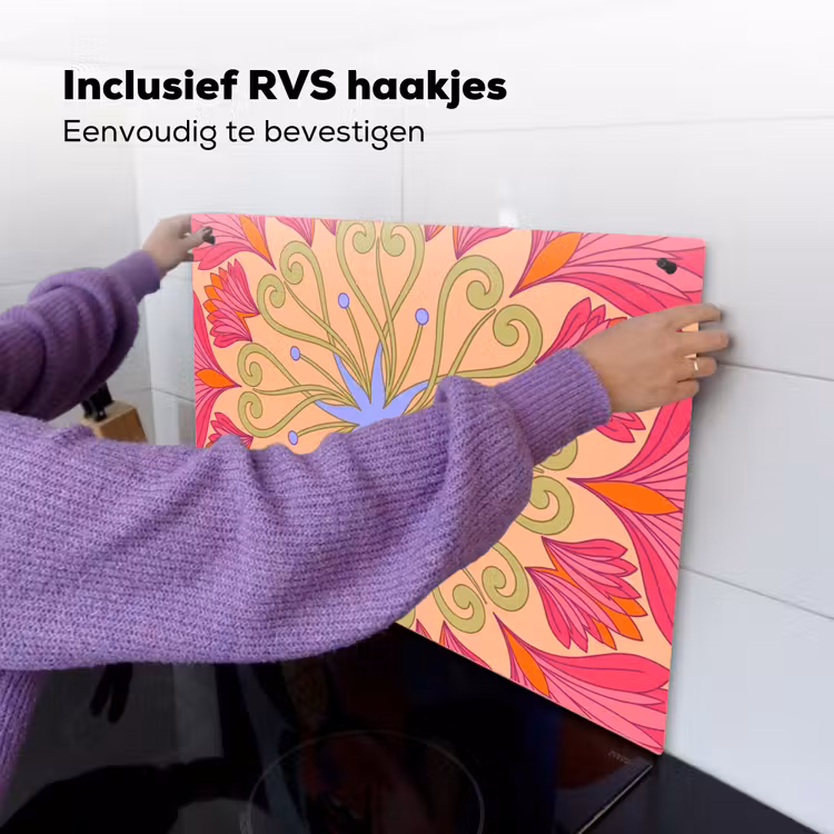 Bloemen - Patroon - Abstract - Roze - Decoratief Inductie beschemer met haakjes klein -ky-ophangen-nl