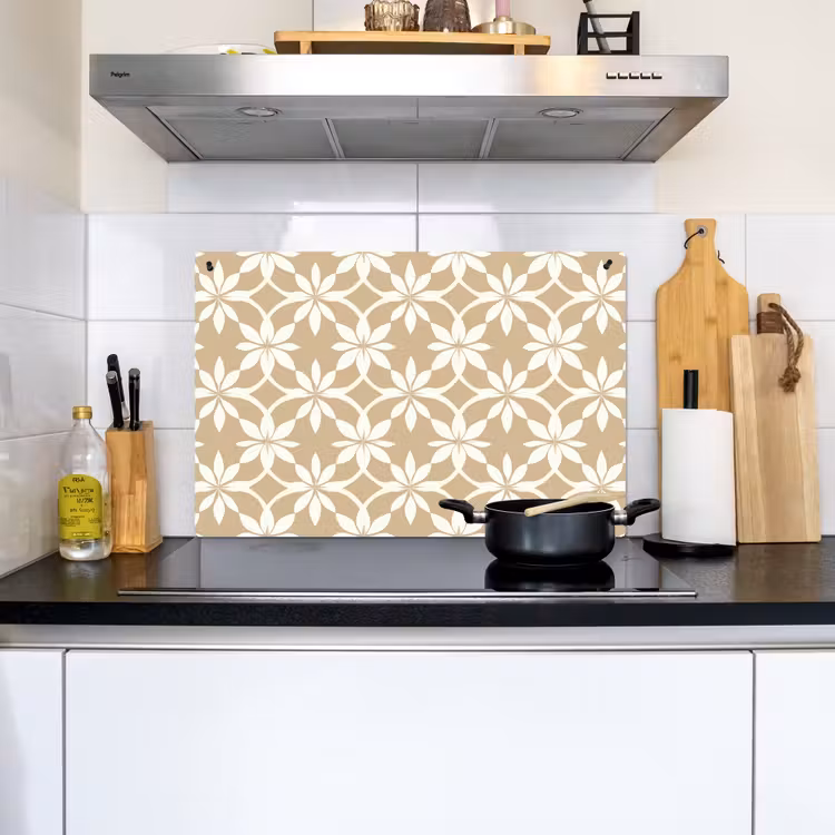 Bloemen - Patroon - Beige Inductie beschemer met haakjes klein 777 -sfeer2