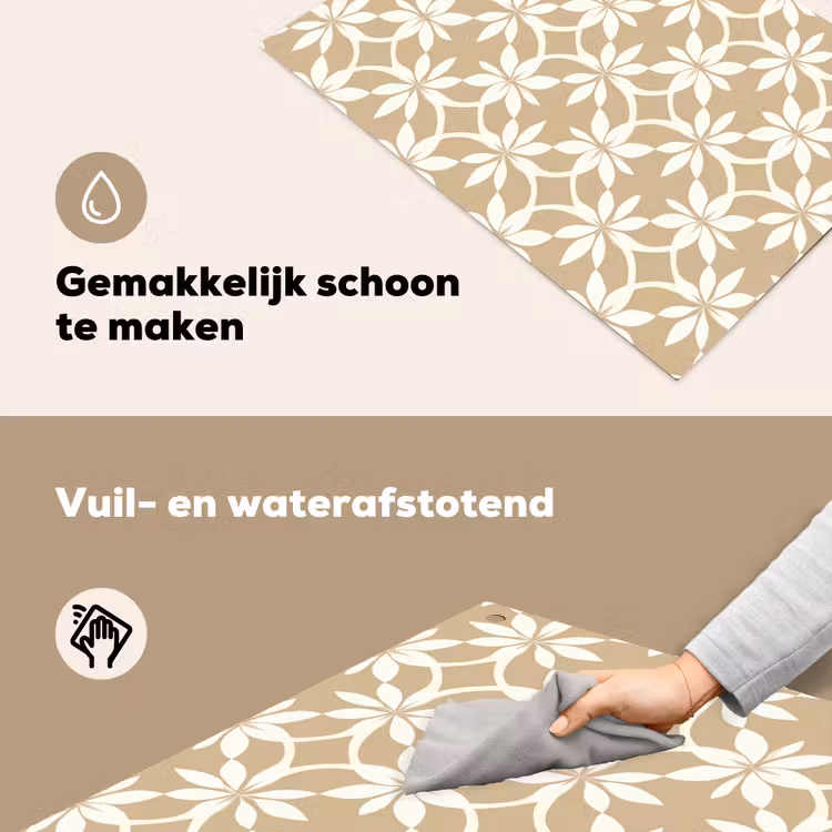 Bloemen - Patroon - Beige Inductie beschemer met haakjes klein 777 -ky-schoon-nl