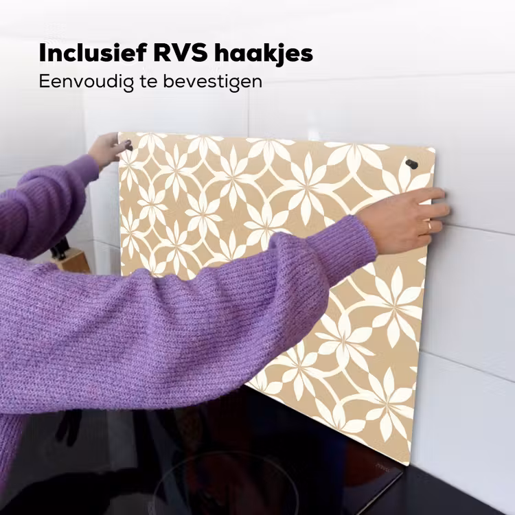 Bloemen - Patroon - Beige Inductie beschemer met haakjes klein 777 -ky-ophangen-nl