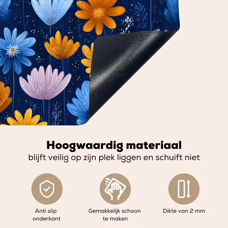 Bloemen - Patroon - Blauw - Contrast Inductie beschemer met haakjes middel -ky-onderkant-nl