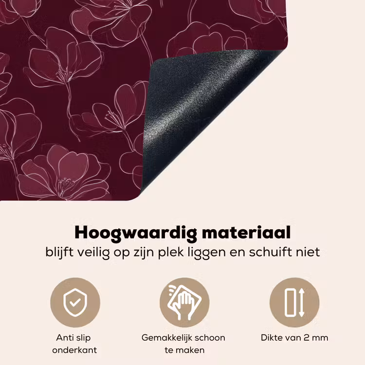 Bloemen - Patroon - Bordeauxrood Inductie beschemer met haakjes klein 777 -ky-onderkant-nl
