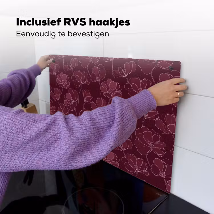 Bloemen - Patroon - Bordeauxrood Inductie beschemer met haakjes klein 777 -ky-ophangen-nl