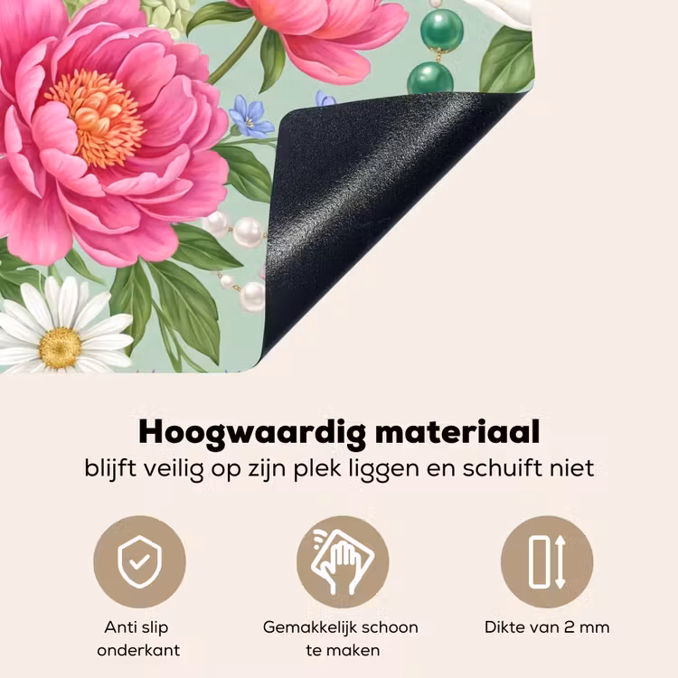 Bloemen - Patroon - Botanisch - Groen Inductie beschemer met haakjes klein -ky-onderkant-nl