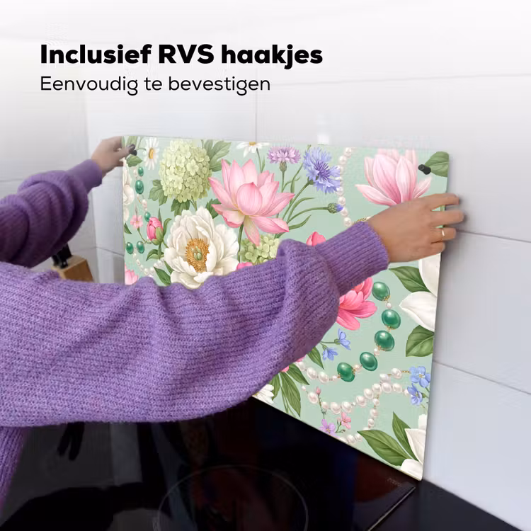 Bloemen - Patroon - Botanisch - Groen Inductie beschemer met haakjes klein -ky-ophangen-nl