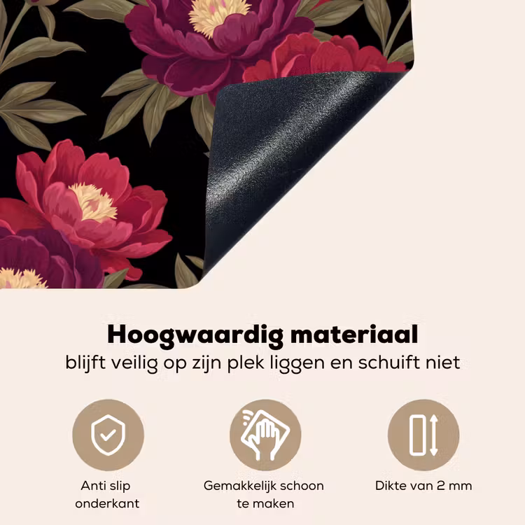 Bloemen - Patroon - Botanisch - Rood - Zwart Inductie beschemer met haakjes klein -ky-onderkant-nl