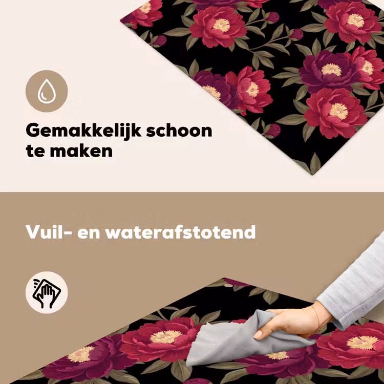 Bloemen - Patroon - Botanisch - Rood - Zwart Inductie beschemer met haakjes klein -ky-schoon-nl