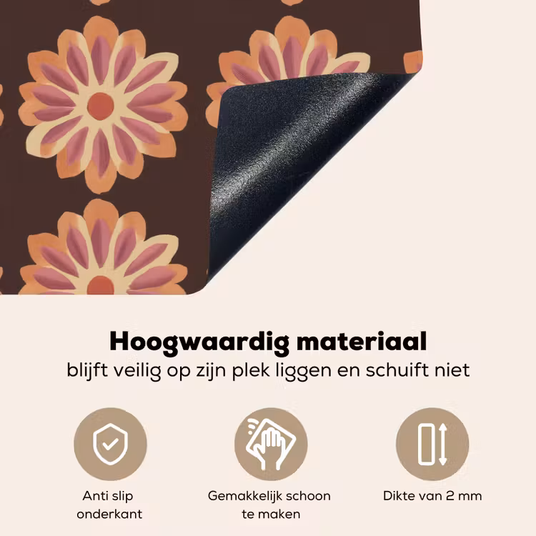 Bloemen - Patroon - Bruin Inductie beschemer met haakjes klein 777 -ky-onderkant-nl