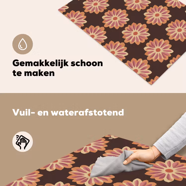 Bloemen - Patroon - Bruin Inductie beschemer met haakjes klein 777 -ky-schoon-nl