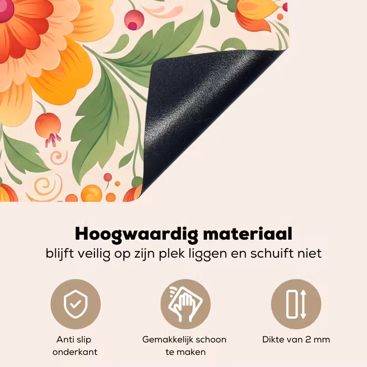Bloemen - Patroon - Decoratief - Oranje Inductie beschemer met haakjes klein -ky-onderkant-nl