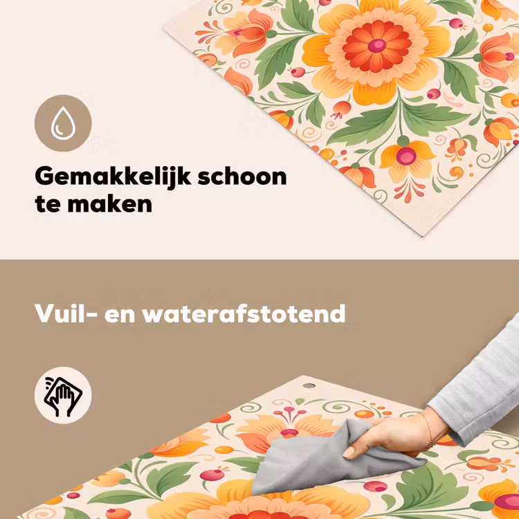 Bloemen - Patroon - Decoratief - Oranje Inductie beschemer met haakjes klein -ky-schoon-nl