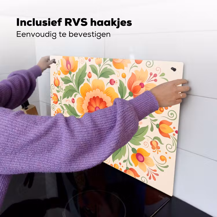 Bloemen - Patroon - Decoratief - Oranje Inductie beschemer met haakjes klein -ky-ophangen-nl