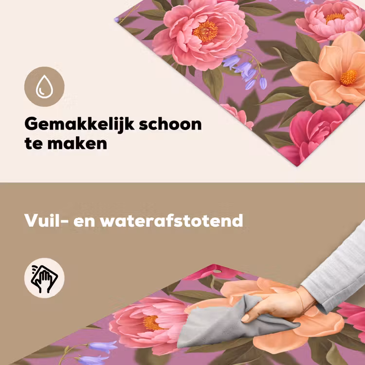 Bloemen - Patroon - Illustratie - Roze Inductie beschemer met haakjes klein -ky-schoon-nl