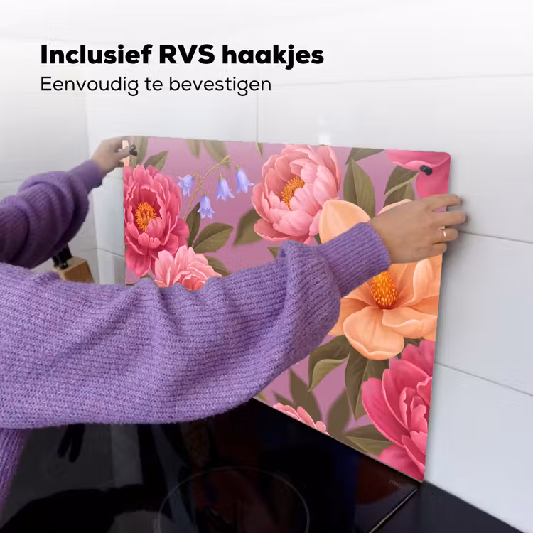 Bloemen - Patroon - Illustratie - Roze Inductie beschemer met haakjes klein -ky-ophangen-nl