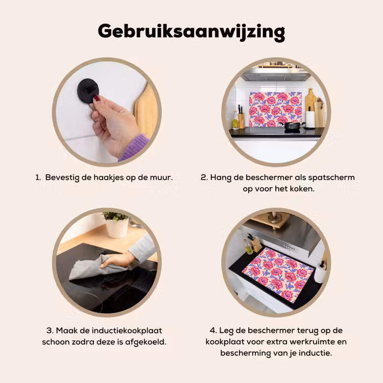 Bloemen - Patroon - Meerkleurig Inductie beschemer met haakjes klein 777 -ky-gebruik-nl