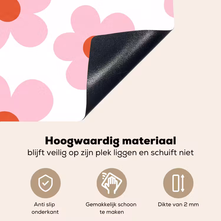 Bloemen - Patroon - Modern - Roze - Wit Inductie beschemer met haakjes klein -ky-onderkant-nl