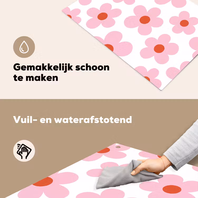 Bloemen - Patroon - Modern - Roze - Wit Inductie beschemer met haakjes klein -ky-schoon-nl