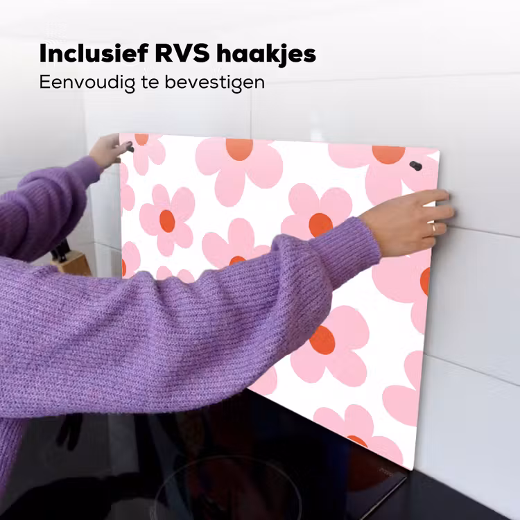 Bloemen - Patroon - Modern - Roze - Wit Inductie beschemer met haakjes klein -ky-ophangen-nl