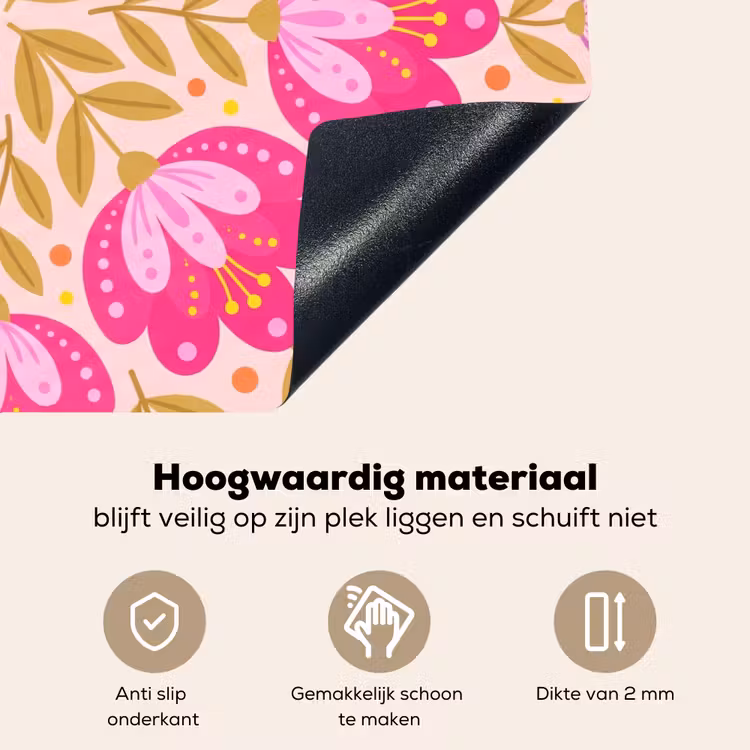Bloemen - Patroon - Natuur - Abstract - Roze Inductie beschemer met haakjes klein -ky-onderkant-nl
