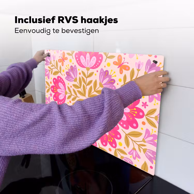 Bloemen - Patroon - Natuur - Abstract - Roze Inductie beschemer met haakjes klein -ky-ophangen-nl