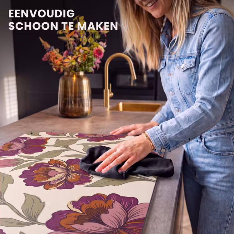 Bloemen - Patroon - Natuur - Modern - Paars Inductie beschemer met haakjes klein -ky-schoon-nl