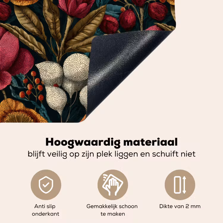 Bloemen - Patroon - Rood - Goud Inductie beschemer met haakjes klein 777 -ky-onderkant-nl