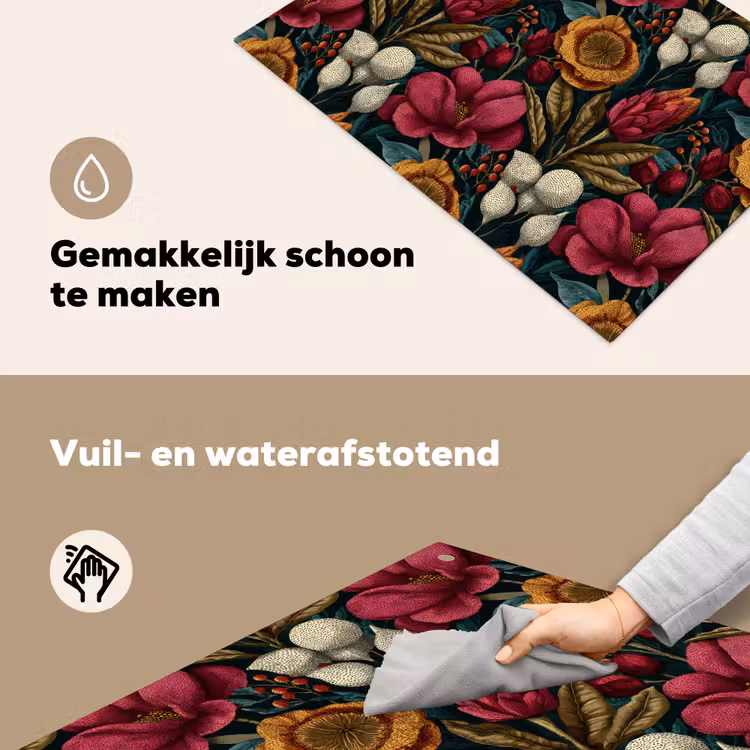 Bloemen - Patroon - Rood - Goud Inductie beschemer met haakjes klein 777 -ky-schoon-nl