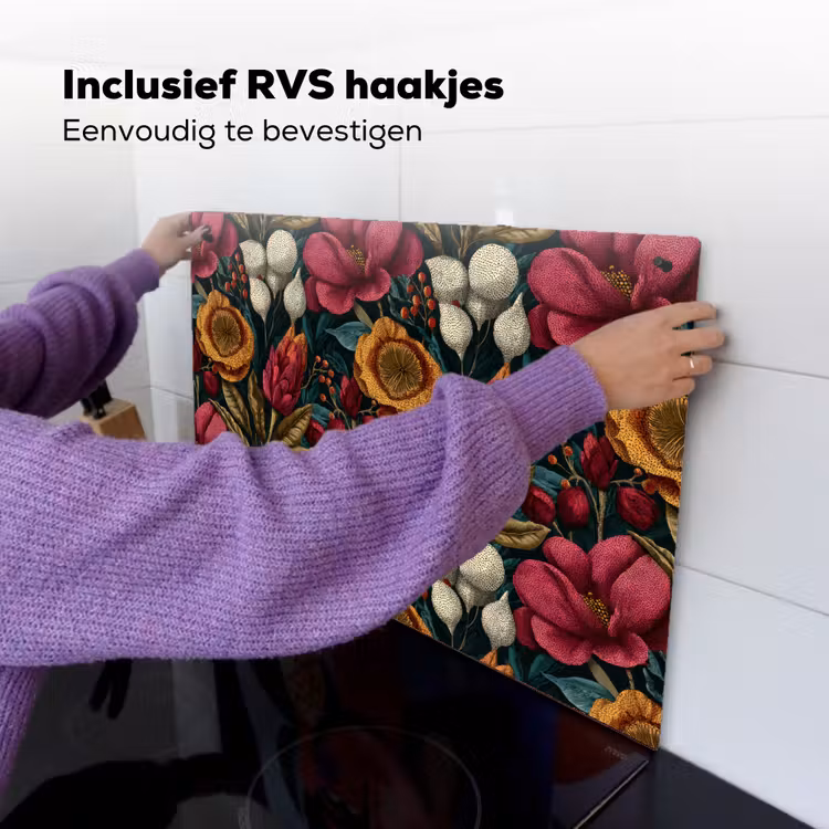 Bloemen - Patroon - Rood - Goud Inductie beschemer met haakjes klein 777 -ky-ophangen-nl