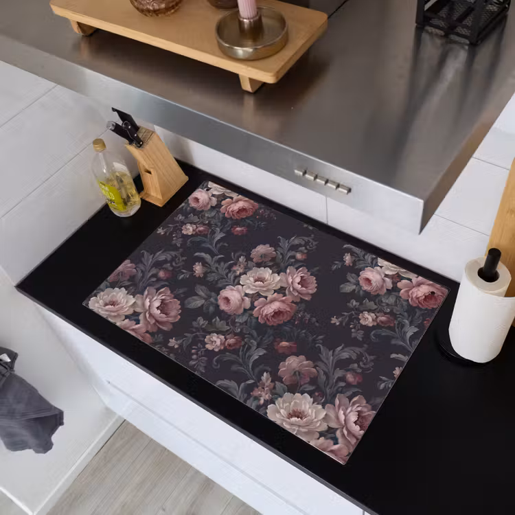 Bloemen - Patroon - Sierlijk - Roze - Donker Inductie beschemer met haakjes klein -sfeer1