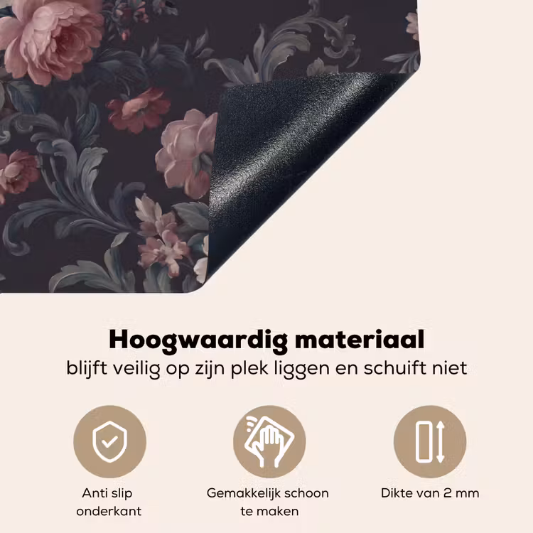 Bloemen - Patroon - Sierlijk - Roze - Donker Inductie beschemer met haakjes klein -ky-onderkant-nl