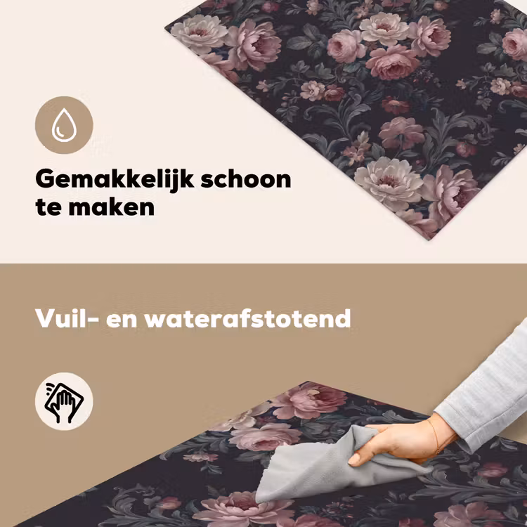 Bloemen - Patroon - Sierlijk - Roze - Donker Inductie beschemer met haakjes klein -ky-schoon-nl