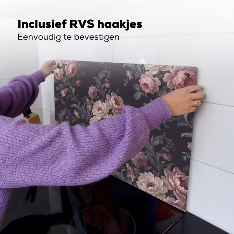 Bloemen - Patroon - Sierlijk - Roze - Donker Inductie beschemer met haakjes klein -ky-ophangen-nl