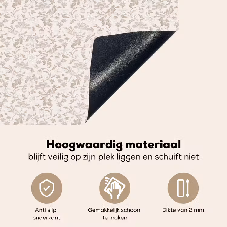 Bloemen - Patroon - Taupe Inductie beschemer met haakjes klein 777 -ky-onderkant-nl