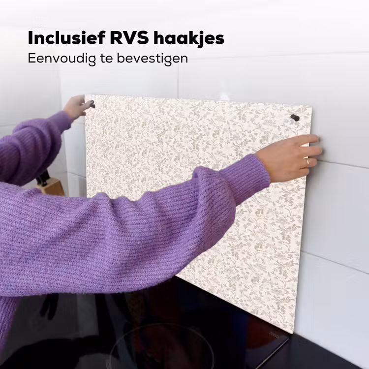 Bloemen - Patroon - Taupe Inductie beschemer met haakjes klein 777 -ky-ophangen-nl