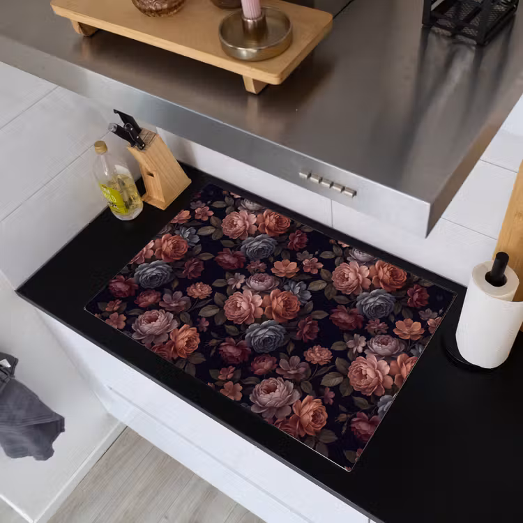 Bloemen - Patroon - Vintage - Donker - Roze Inductie beschemer met haakjes klein -sfeer1