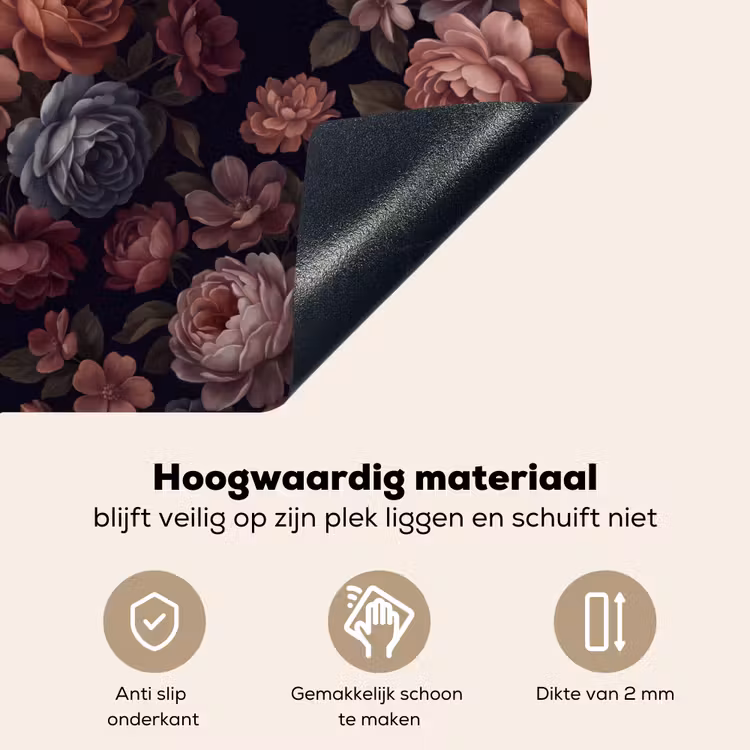 Bloemen - Patroon - Vintage - Donker - Roze Inductie beschemer met haakjes klein -ky-onderkant-nl