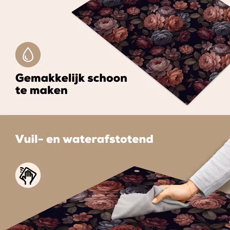 Bloemen - Patroon - Vintage - Donker - Roze Inductie beschemer met haakjes klein -ky-schoon-nl